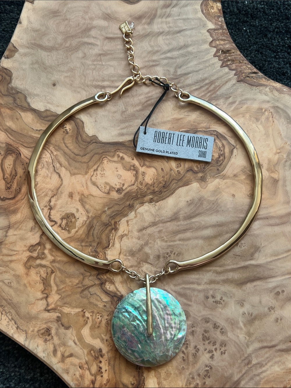 Robert Lee Morris Gold-Plated Collar Necklace with Iridescent Abalone Pendant